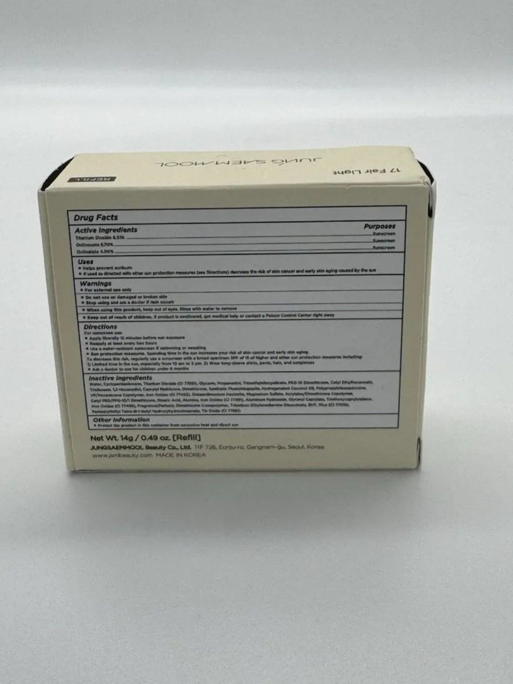 Jung Saem Mool Essential Skin Nuder Cushion Refill 17 Fair Light Foundation New